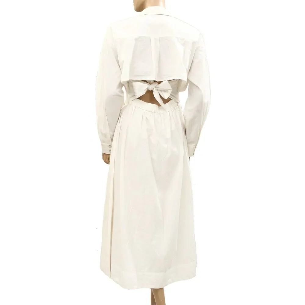 Free People Midi Dress Buttondown Cutout Corset Cotton Tie White S 287113